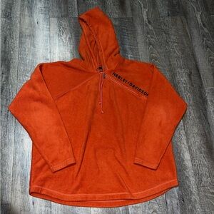 Harley‎ Davidson Orange Embroidered Quarter Zip Fleece Women’s Size X-Large